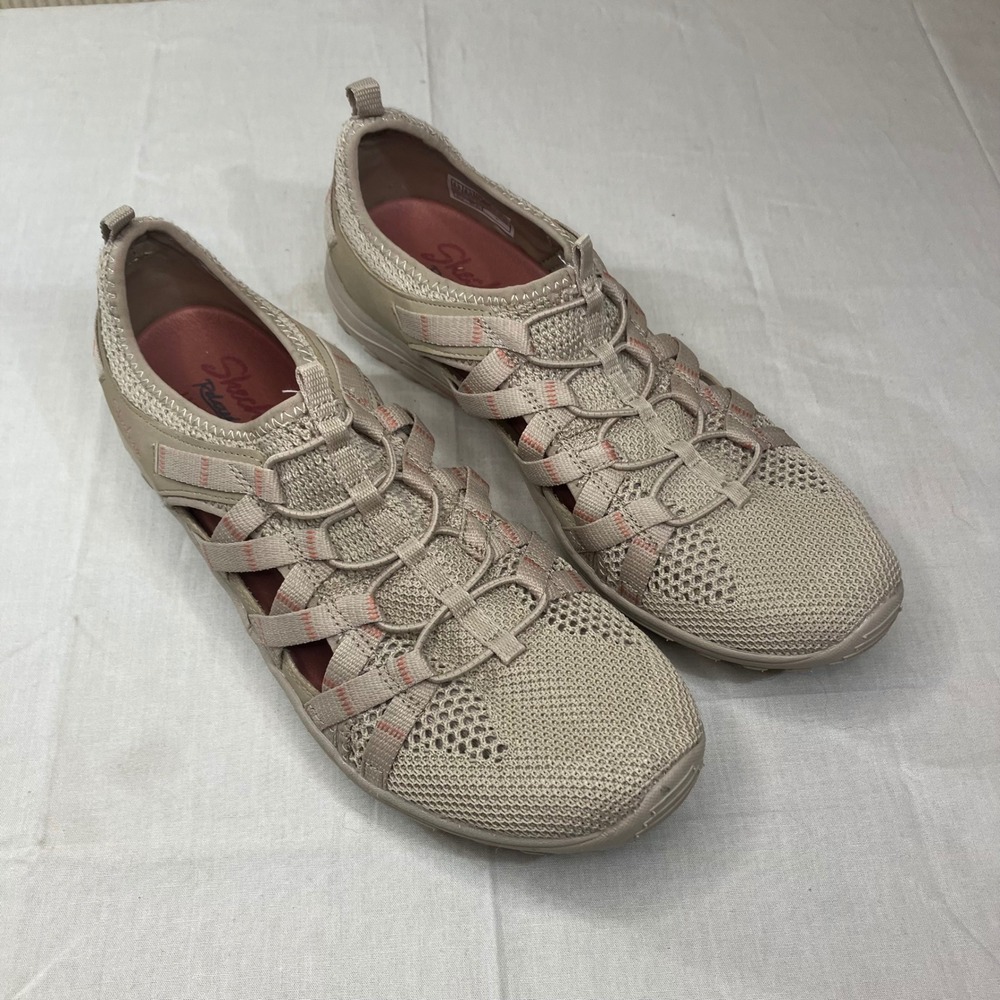 Skechers Relax Fit Luxe Foam Taupe Pink Bungee Slip On Sneakers 49589 Womens 9.5